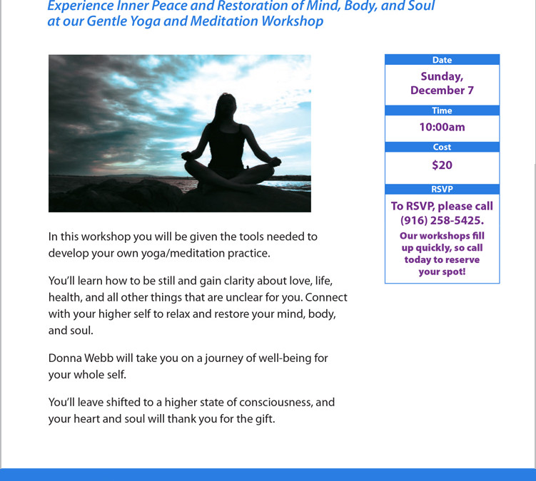 Gentle Yoga and Meditation Workshop, December 7