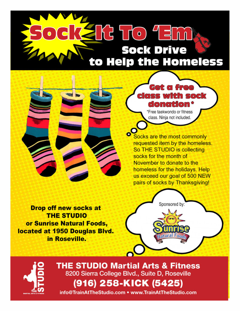 Nov. 1 Sock Drive Begins THE STUDIO Martial Arts & Fitness