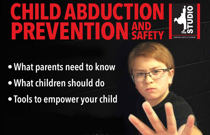 cap photo of boy holding his hand out in front of him with the words child abduction prevention and safety, what parents need to know, what children should do, tools to empower your child
